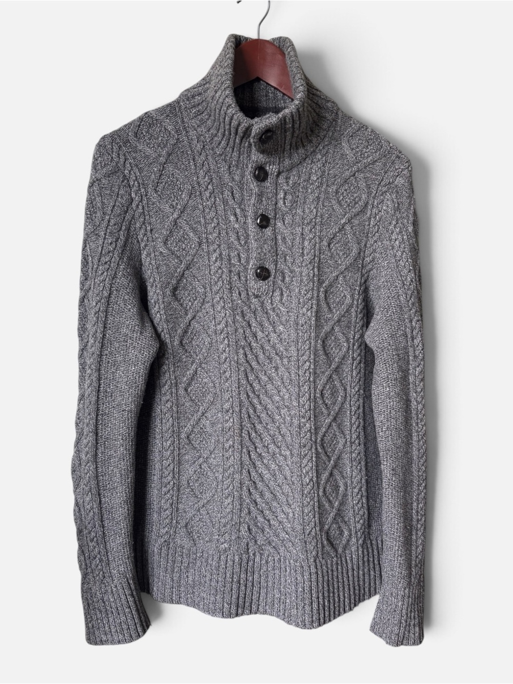Banana Republic Gray Merino Wool Blend Cable Knit Mock Neck Sweater Men’s Med